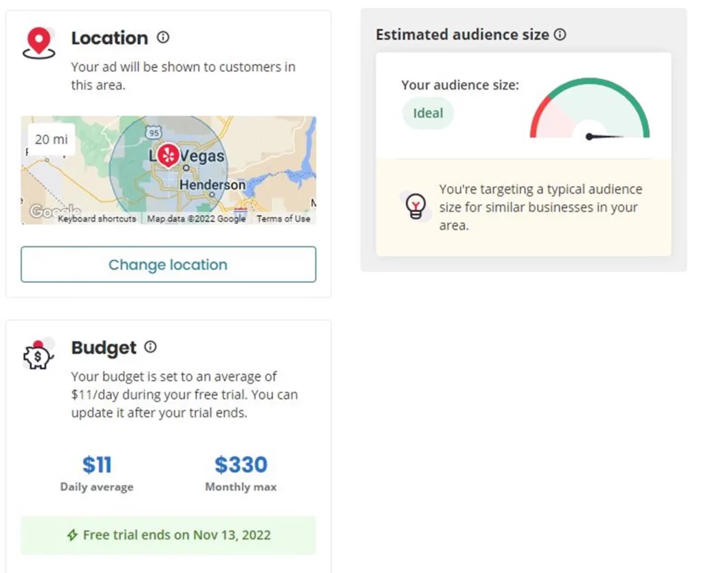 Yelp Ads Location and Budget