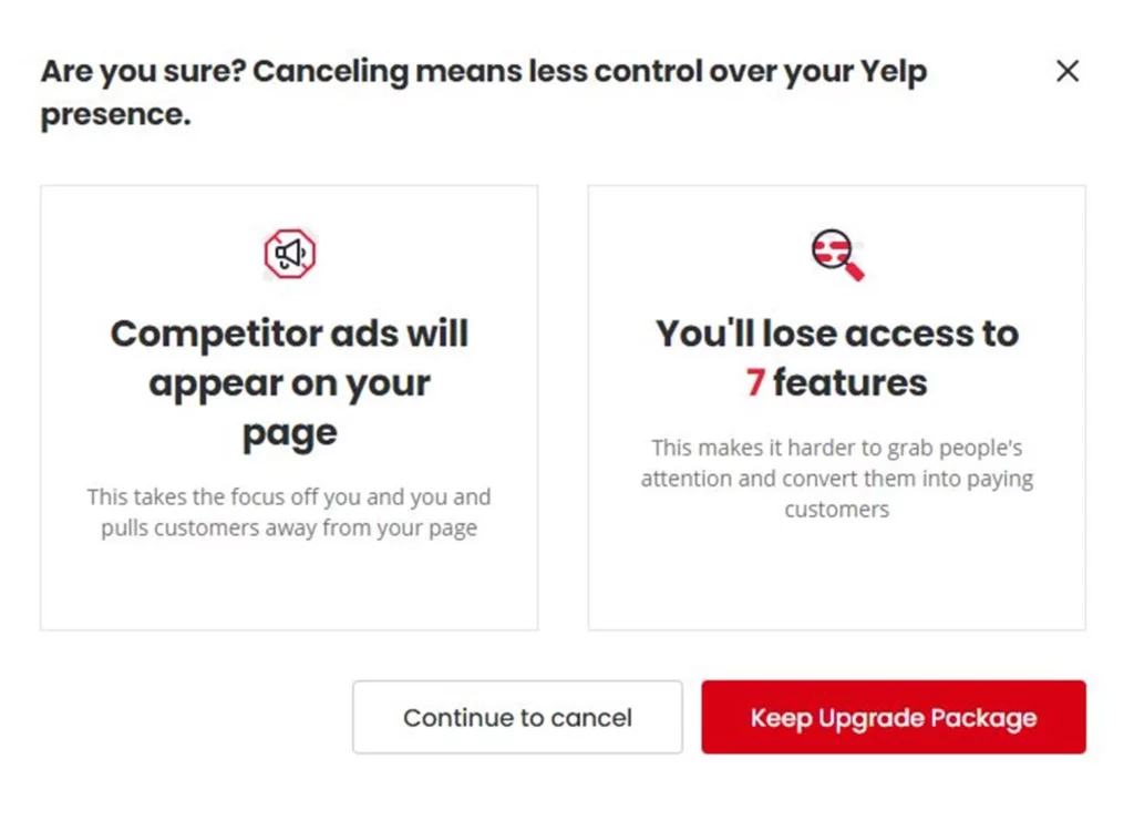 Yelp Cancelation Confirmation