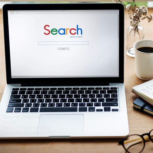 Laptop displaying a search engine. The goal is for your auto repair ads to show up on the top search results.