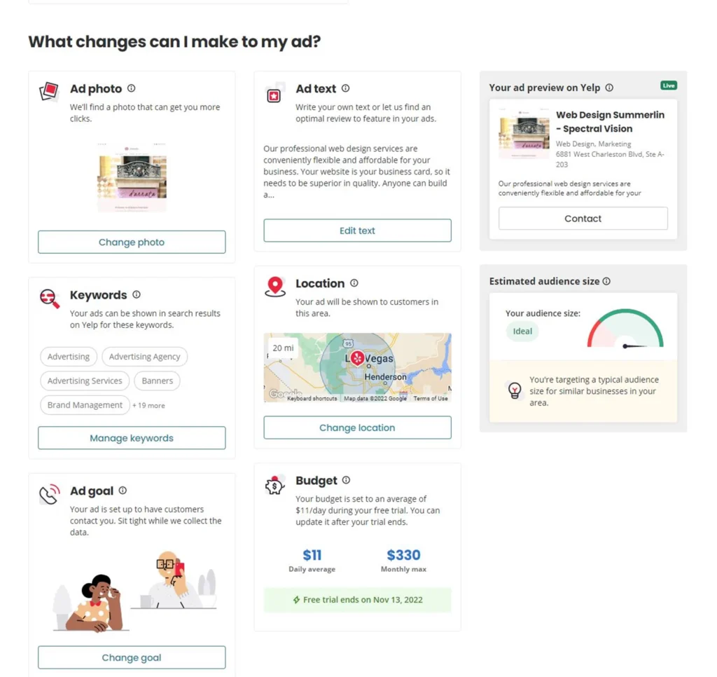 Changes you can make to your Yelp ads settings for an auto repair shop