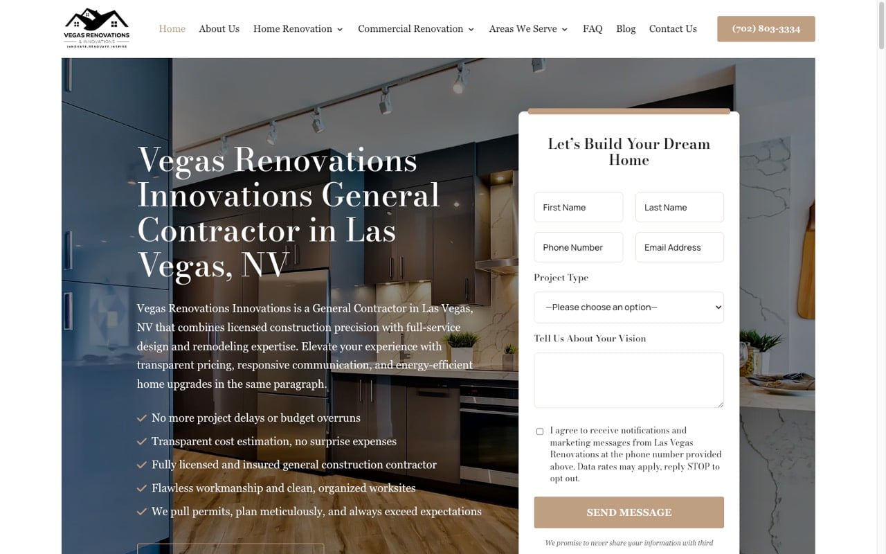 Vegas Renovations Innovations website built by Spectral Vision