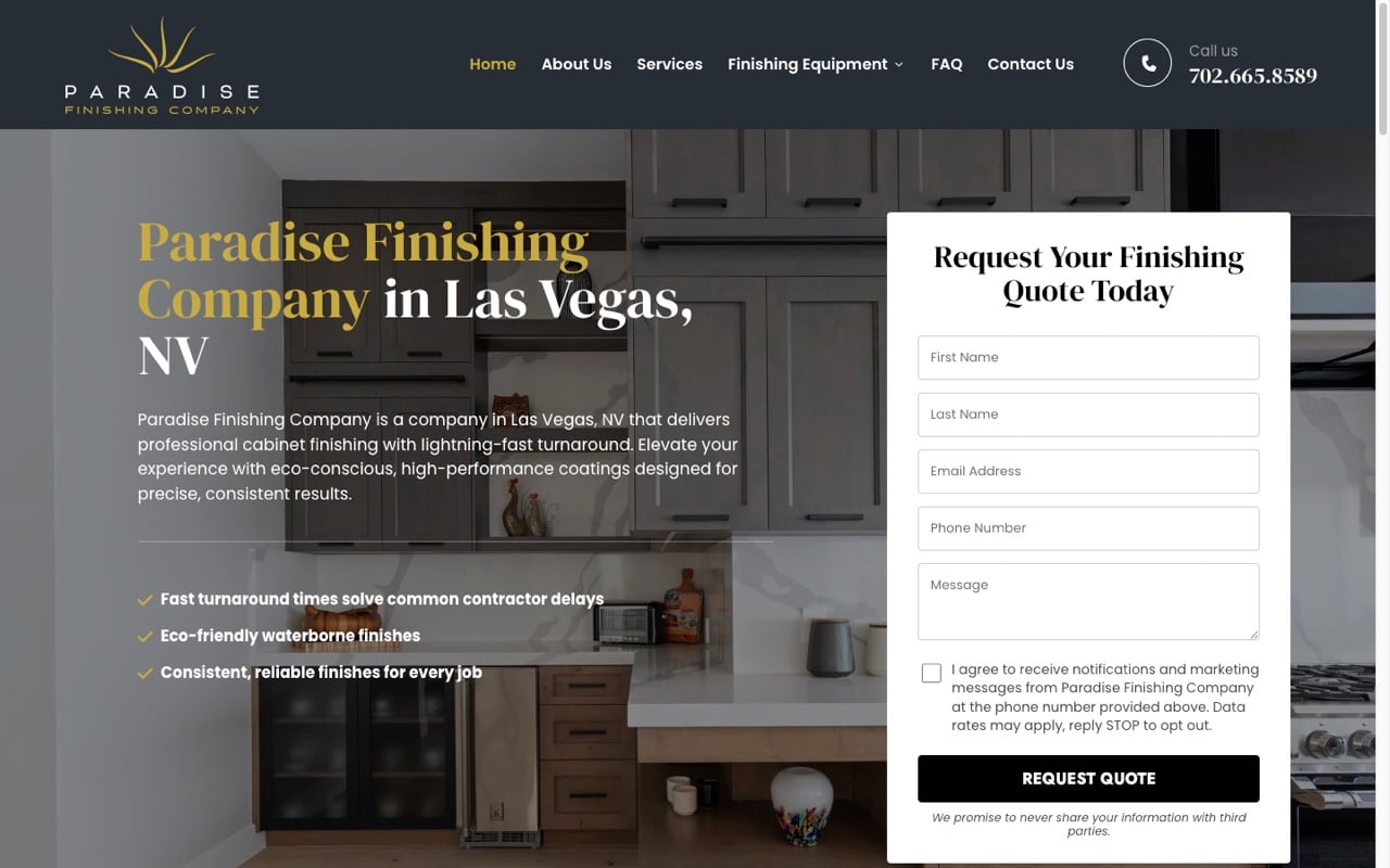 Paradise Finishing Company website built by Spectral Vision