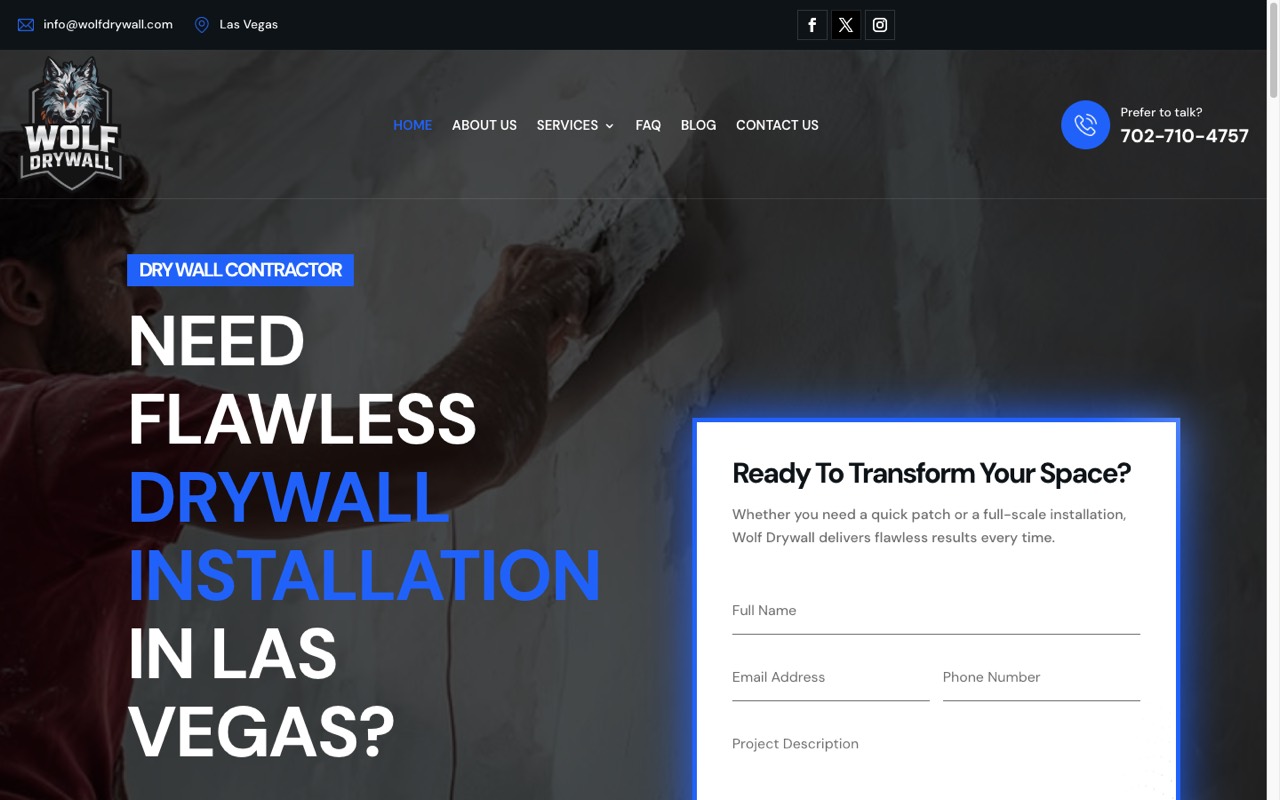 Wolf Drywall website built by Spectral Vision
