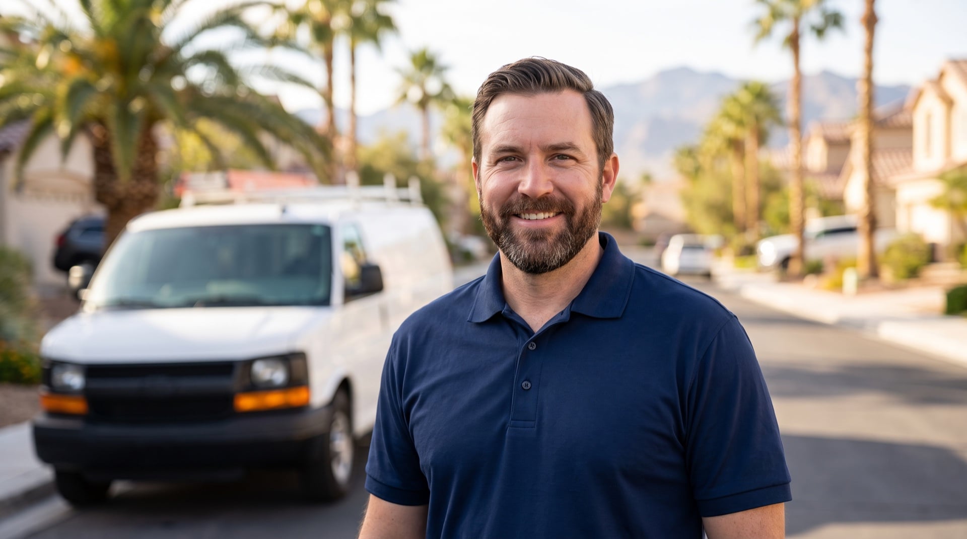 Las Vegas HVAC company owner with his service van