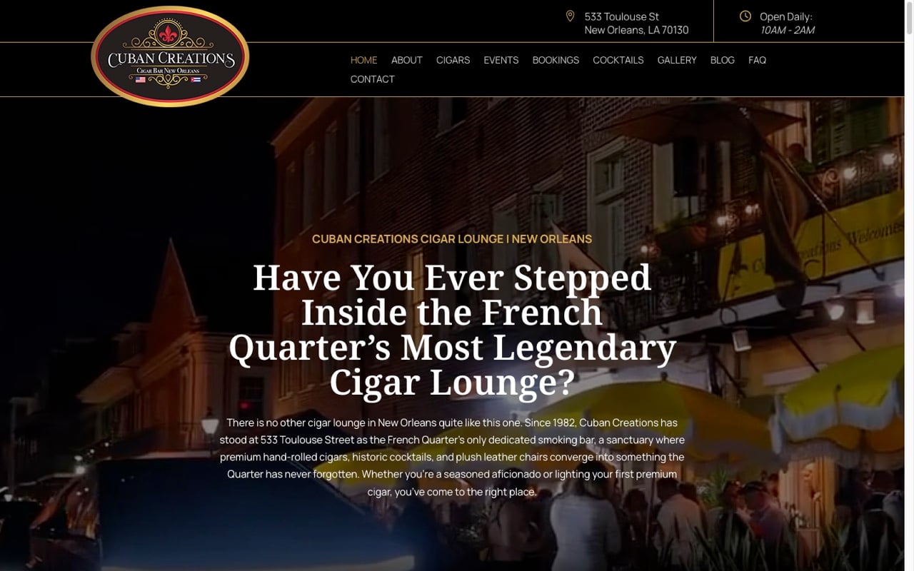 Cuban Creations Cigar Bar website built by Spectral Vision
